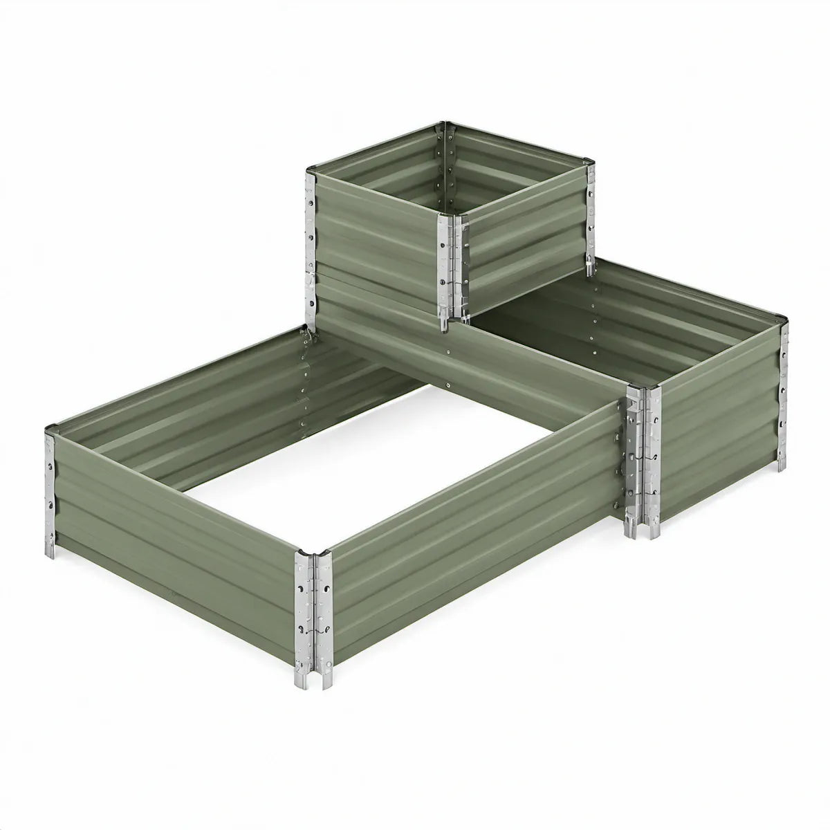 3-Tier Raised Garden Bed Set, 96 in. x 96 in. x 36 in., Galvanized Steel, Olive Green/Silver