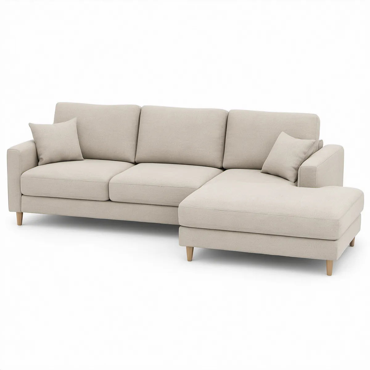 Beige Right-Facing Chaise Sectional Sofa, 110 x 62 x 34 in, Polyester Upholstery