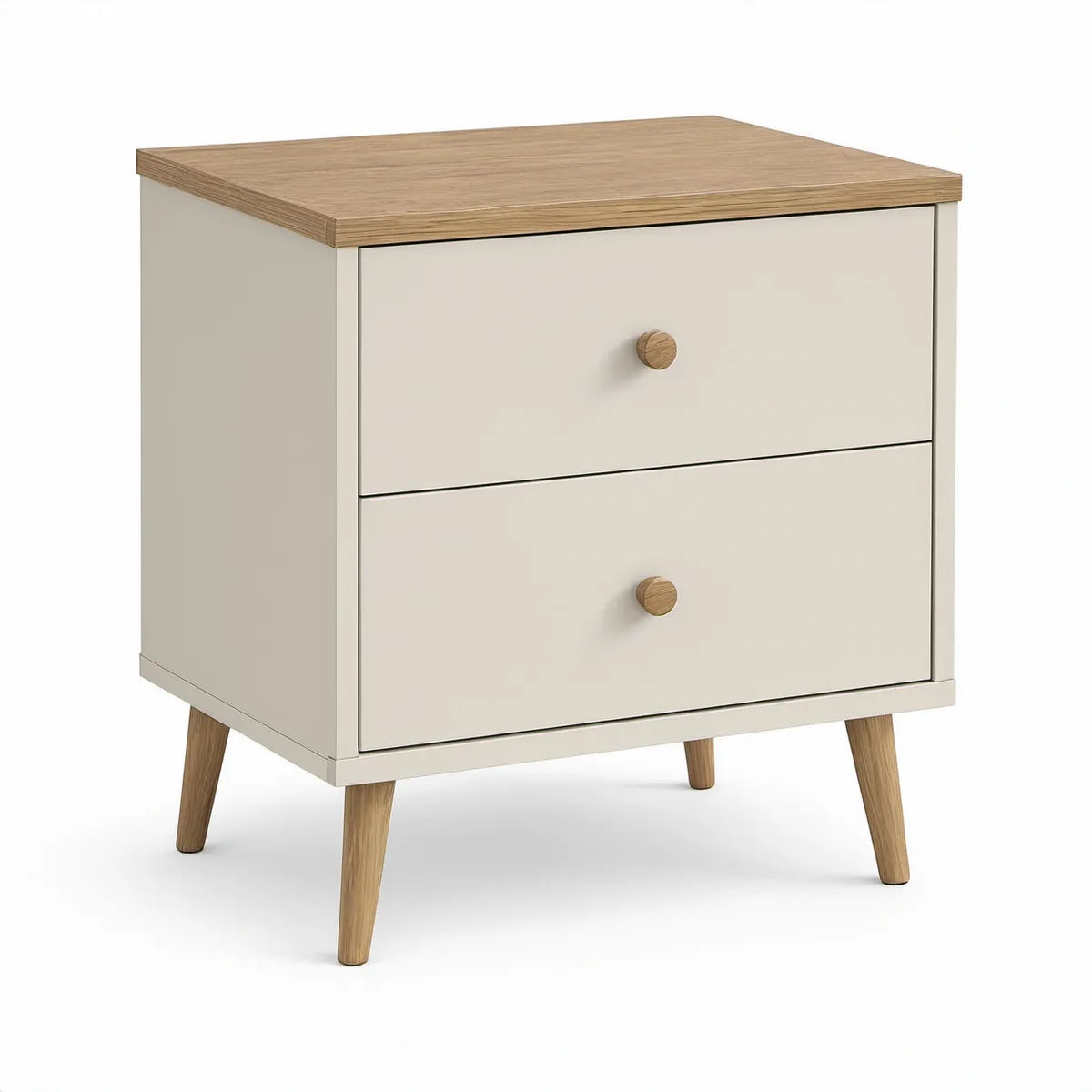 Two-Drawer Nightstand, White and Natural Oak, 20 in W x 16 in D x 24 in H