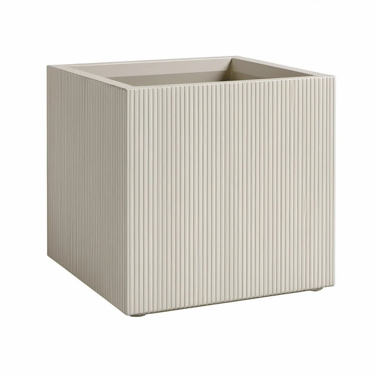 Fluted Square Fiber Clay Planter, Ivory, 15.75 in x 15.75 in x 15.75 in
