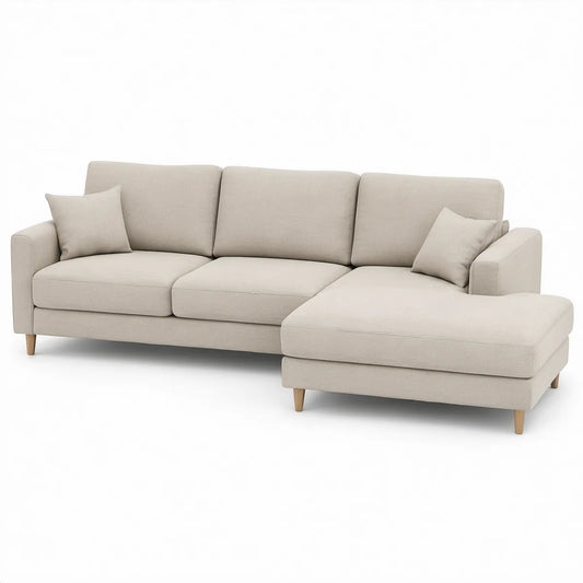 Beige Right-Facing Chaise Sectional Sofa, 110 x 62 x 34 in, Polyester Upholstery