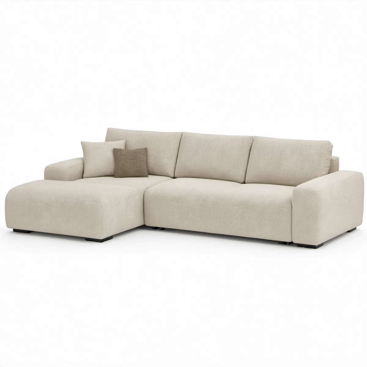 Beige Left-Facing Chaise Sectional Sofa, 112 in. W x 65 in. D x 34 in. H