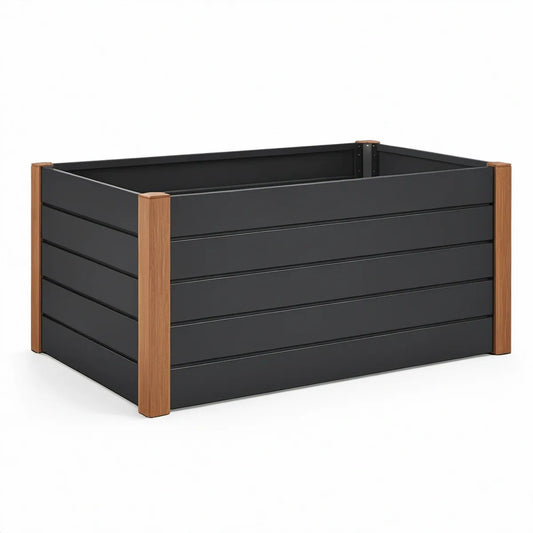 48 x 24 x 24 in Rectangular Raised Garden Bed, Powder-Coated Steel Planter Box, Black/Brown