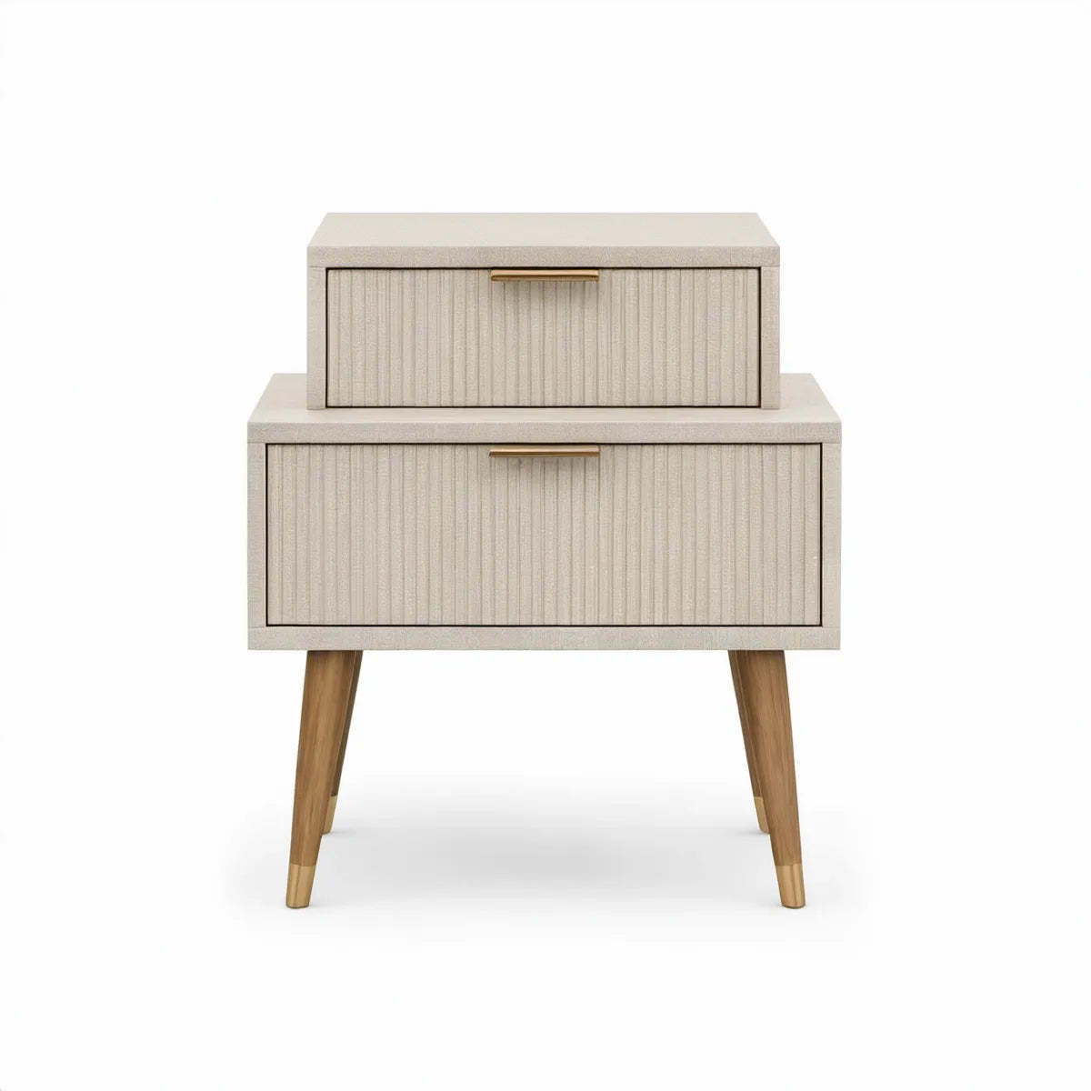2-Drawer Ivory Nightstand with Fluted Fronts, 24 x 18 x 26 in